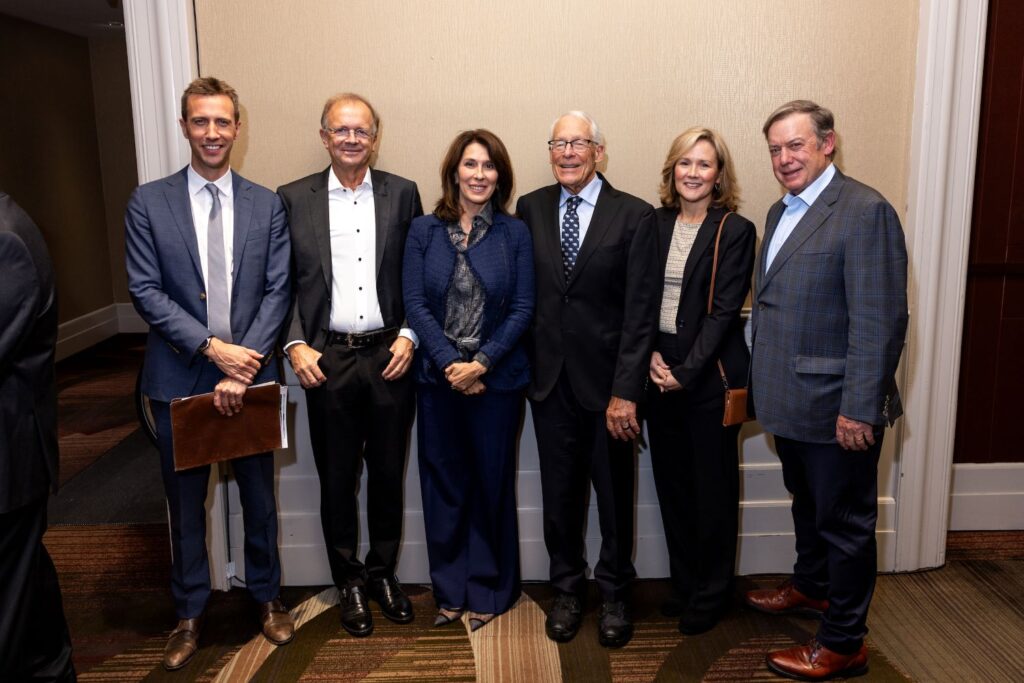 Rob Walton Foundation Executive Director Duko Hopman, Peter Schlosser, ASU Executive Vice President and University Provost Nancy Gonzalez, Rob Walton, ASU Dean and Professor of the College of Global Futures Miki Kittilson, and ASU President Michael Crow.